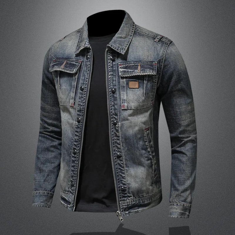 HKSH 2025 Spring Autumn New Man Tide Motorcycle Fashion Denim Jacket Trend Korean Slim Safari Style Casual Handsome Coats HK4817