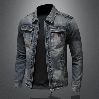HKSH 2025 Spring Autumn New Man Tide Motorcycle Fashion Denim Jacket Trend Korean Slim Safari Style Casual Handsome Coats HK4817