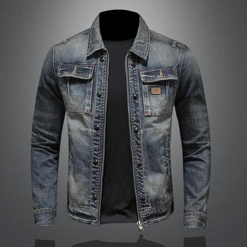 HKSH 2025 Spring Autumn New Man Tide Motorcycle Fashion Denim Jacket Trend Korean Slim Safari Style Casual Handsome Coats HK4817