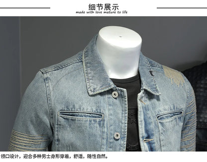 Men's Hooded Denim Jacket 2025 Fashion High-Quality All-In-One Light-Colored Embroidered Personality Large Size Casual Coat